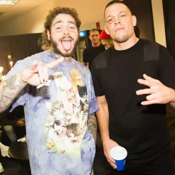 The Mountain Print­ed Cat Pur­ple Kit­tens Tshirt of Post Malone on the Instagram account @postmalone