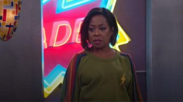 Aviator Nation Green Bolt Crop Sweatshirt worn by Tina (Tichina Arnold) in The Neighborhood Season 02 Episode 08