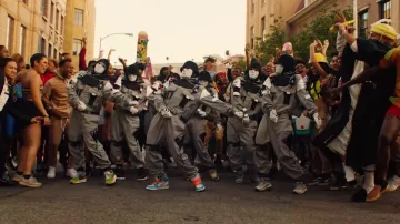 Jordan 1 Off-White university blue worn by a dancer DaBaby in the clip DaBaby - BOP on Broadway (Hip Hop Music) 