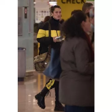 Chanel Graffiti Embroidered Messenger Bag worn by Bella Hadid Barcelona November 20, 2019