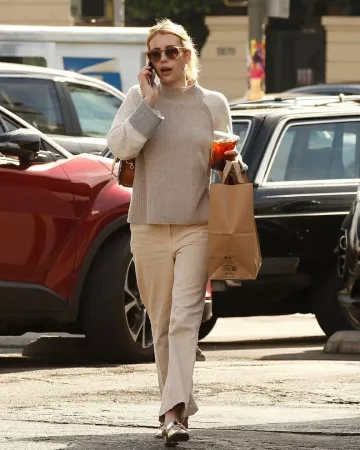 Ray Ban Rb2180 Round Frame Acetate Sunglasses in Brown Gradient worn by Emma Roberts Los Angeles November 19, 2019