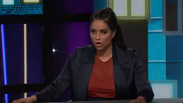 Allen schwart Car­men Satin Jack­et in Mid­night Satin worn by Lilly Singh on A Little Late with Lilly Singh November 7, 2019