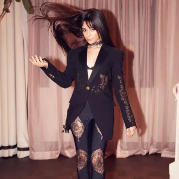 Versace Lace Pan­eled Crepe Blaz­er of Camila Cabello on the Instagram account @camila_cabello November 21, 201