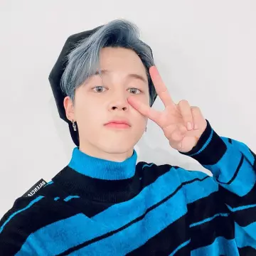 Striped sweater blue and black Jimin on the account Instagram of @jimin