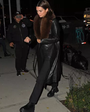Prada 55mm Lace Up Zip Pouch Platform Moto Boots worn by Kendall Jenner New York City November 22, 2019
