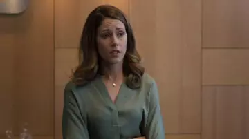 Vince Green V neck Blouse worn by Monica Hall (Amanda Crew) in Silicon Valley Season 06 Episode 04