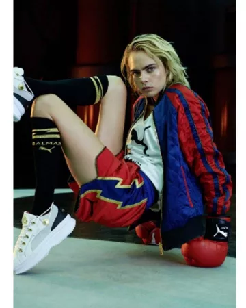 La veste bomber reversible puma x balmain de Cara Delevingne sur le compte Instagram de @caradelevingne