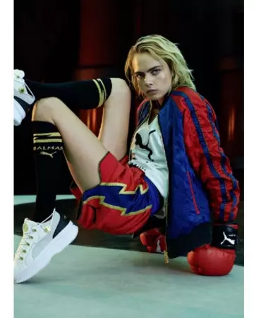 Le short de boxe Puma x Balmain de Cara Delevingne sur le compte Instagram de @caradelevingne
