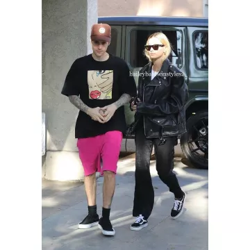 Celine Custom Cropped Biker Jacket worn by Hailey Baldwin House Shopping November 23, 2019