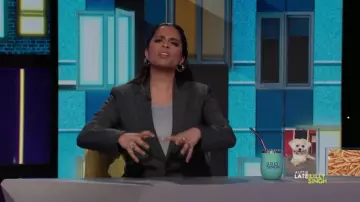 Tibi Win­dow­pane Menswear Blaz­er worn by Lilly Singh on A Little Late with Lilly Singh November 21, 2019