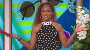 Alice+olivia Liana Pol­ka Dot Blouse worn by Eve on The Talk November 22, 2019