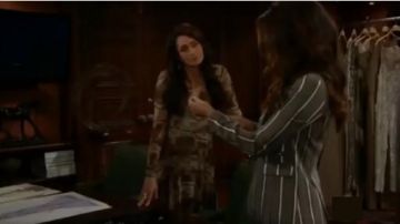 Ganni Mul­ti Print Dress worn by Quinn Fuller (Rena Sofer) as seen on The Bold and the Beautiful November 22, 2019