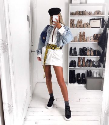 Pretty Little Thing White Shirt Dress of Emily Cocklin on the Instagram account @emilycocklin