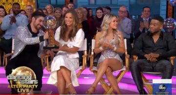 V. chapman Genève Haut en Perle Baroque porté par Hannah Brown sur Good Morning America, 26 novembre 2019