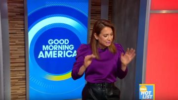 Zara Noir avec Ceinture Pantalon Simili Cuir porté par Ginger Zee sur Good Morning America le 27 novembre 2019