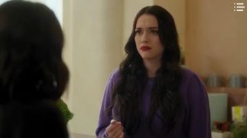 Isabel Marant Pur­ple Cash­mere Sweater worn by Jules Wiley (Kat Dennings) in Dollface Season01 Episode02