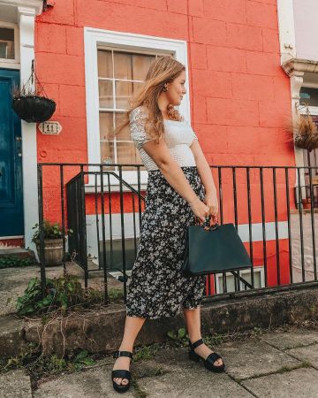 White Lace Puff Sleeve Top de Yasmin Thompson en la cuenta de Instagram @asliceofchic