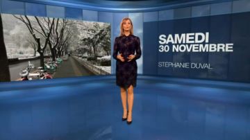 The dress in jacquard devoured marine Stéphanie Duval in the Weather of M6 of 30/11/2019