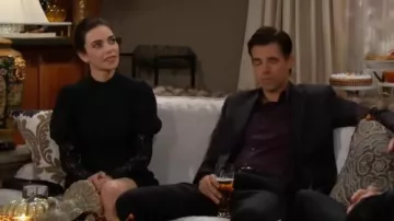 Ganni Black Lace mi­ni dress worn by Victoria Newman (Amelia Heinle) as seen on The Young and the Restless  November 28, 2019