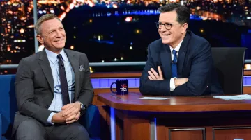 Light Blue button shirt worn by Daniel Craig as seen at The Late Show with Stephen Colbert November 22, 2019
