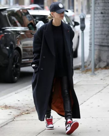 Nike Air Jor­dan 1 Retro Sneak­ers worn by Hailey Bieber Leaving a Hair Salon November 30, 2019