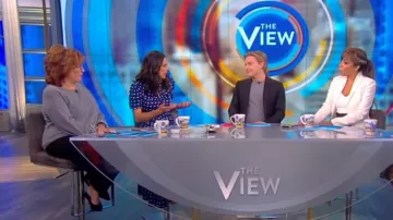 Autorretrato Ruched vestido midi de crepé estampado usado por Abby Huntsman en The View diciembre 3, 2019