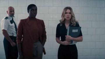 Navy Blue ribbed dress worn by Madeleine Swann (Léa Seydoux) in No Time To Die