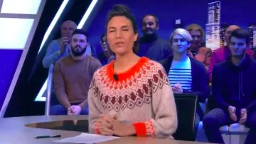 The sweater round neck loose-fitting jacquard knit of Alessandra Sublet's in It is Canteloup the 06.12.2019