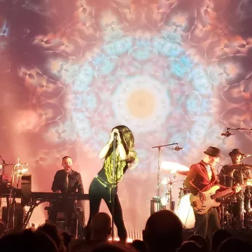 Frame Le Col­or Cropped Mid Rise Skin­ny Jeans worn by Vanessa Paradis Les Sources Tour Concert in Bordeaux December 6, 2019