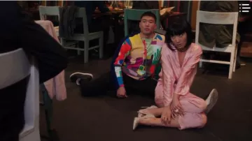 3.1 phillip lim Pink Belt­ed Satin Jump­suit worn by Mei Lin (Poppy Liu) in Sunnyside Season 1 Episode 11