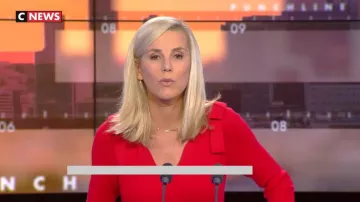 The sweater red node on the shoulders of Laurence Ferrari in Punchline