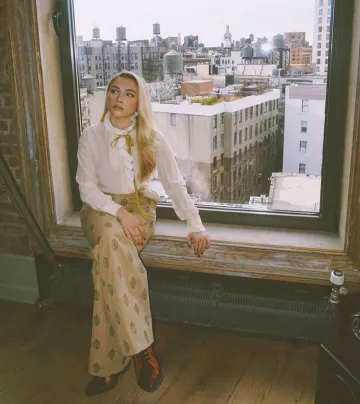 Chloé chemise en Soie porté par Florence Pugh date Limite Prétendants à New York Panneaux 7 décembre 2019
