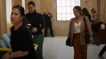 Orange Front High-Waist Wide Leg Pants worn by Emily Lopez (Jessica Camacho) in All Rise Season 1 Episode 10