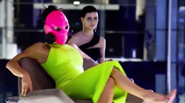 Neon green sleeveless dress (Adria Arjona) in 6 Underground