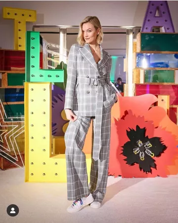 Stella McCartney High Waisted Checkered Wide Leg Pants worn by Karlie Kloss Stella McCartney’s Holiday Stellabration December 9, 2019