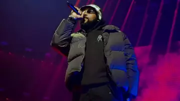 The quilted jacket grey of Damso during the live Showcase of Vald to the AccorHotels Arena Bercy the 16/11/2019