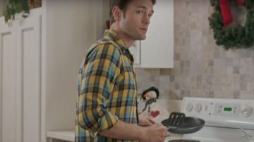 Plaid shirt green and yellow and Carter (Colton Little) in let's get Married at Christmas