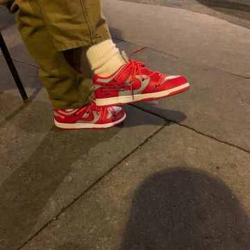 Nike Dunk Low Off-White University Red on the account Instagram of @jusb13