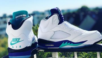 The pair of Nike Jordan 5 Retro Grape Fresh Prince on the account Instagram of @yanncj23