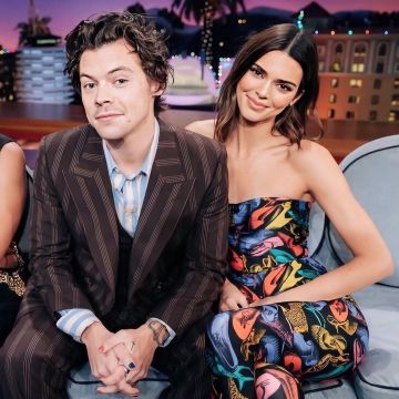 Ferragamo Multicolor Shoe Print Jumpsuit worn by Kendall Jenner the Late Late Show with Harry Styles December 10, 2019