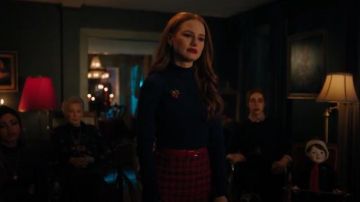 Iro Red Quisera Frayed Metallic Houndstooth Boucle Mini Skirt worn by Cheryl Blossom (Madelaine Petsch) in Riverdale Season 4 Episode 9