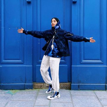 The sneakers Nike Blazer Mid cardigan White Black Legend Blue on the account Instagram of @selmakacisebbagh