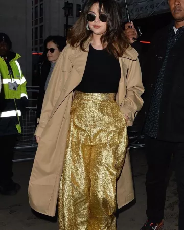 HVN Clear Jupiter Rhine­stone Ear­rings worn by Selena Gomez London December 11, 2019