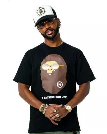The black t-shirt big sean x bape a bathing gift of life worn by Big Sean on the account Instagram of @bigsean
