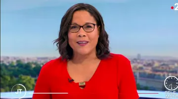 The red dress with detail rhinestone Karine Baste-regis in Télématin the 13.12.2019