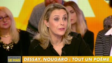 Jacquard de camisa recta fluida de Isabelle Moreau, uñas hasta los hombros en L'Info du vrai el 13.12.2019