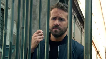 Navy Blue Bomber Jacket worn by One (Ryan Reynolds) as seen in 6 Underground