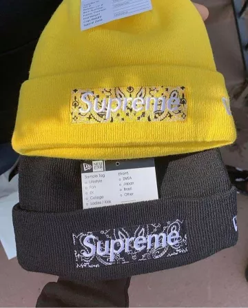Supreme New Era Box Logo Beanie (FW19) Yellow de sur le compte Instagram de @agora.france