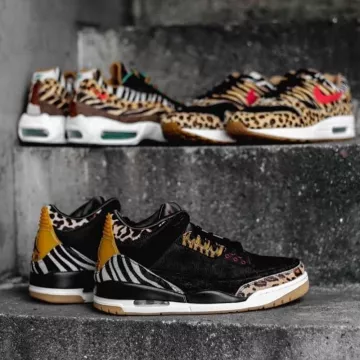La paire de Nike Jordan 3 Retro SE Animal Pack Fur en collaboration avec Atmos sur le compte Instagram de @koji198139