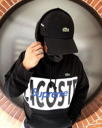 Supreme LACOSTE Logo Panel Hooded Sweatshirt Black diegoparis sur le compte Instagram de @diegoparis